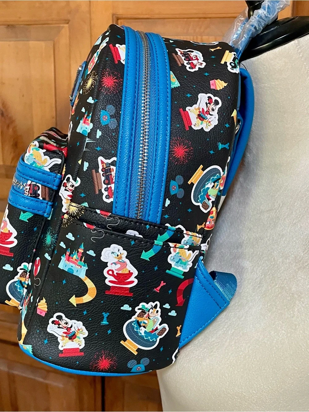 Loungefly Disney Parks Black Mini Backpack with Bright Blue Trim